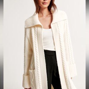 A&F |  cableknit cozy open front duster | cream |S/M